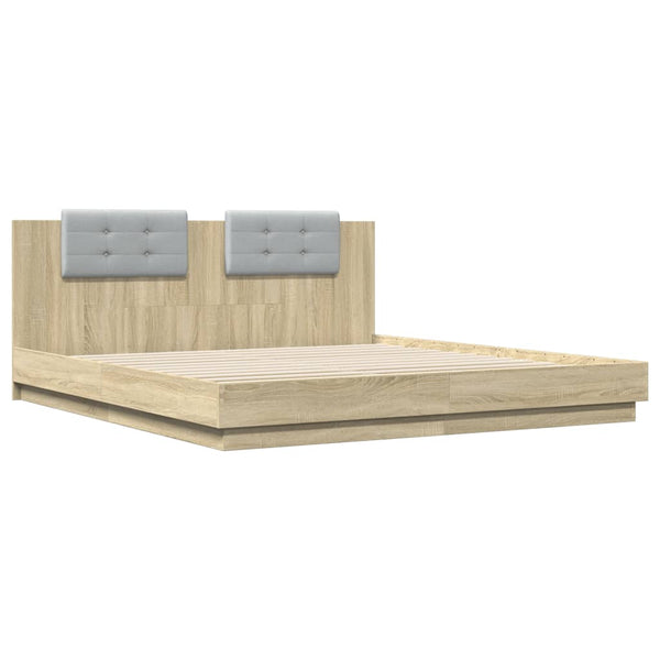 vidaXL Bed Frame with Headboard & LED Lights Sonoma Oak 160x200 cm