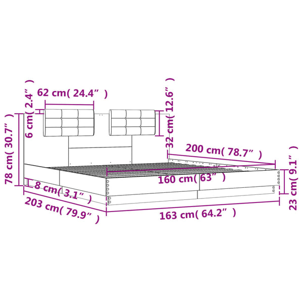 vidaXL Bed Frame with Headboard & LED Lights Sonoma Oak 160x200 cm