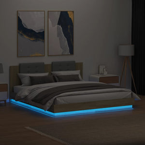 vidaXL Bed Frame with Headboard & LED Lights Sonoma Oak 160x200 cm