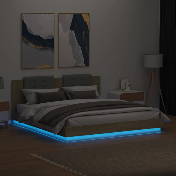 vidaXL Bed Frame with Headboard & LED Lights Sonoma Oak 160x200 cm