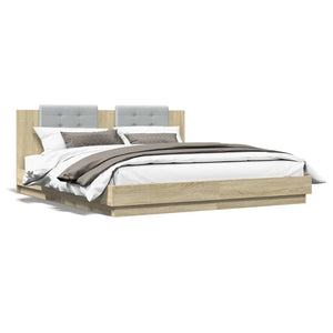 vidaXL Bed Frame with Headboard & LED Lights Sonoma Oak 160x200 cm