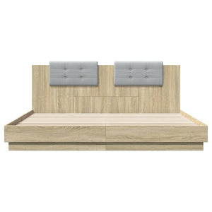 vidaXL Bed Frame with Headboard & LED Lights Sonoma Oak 160x200 cm