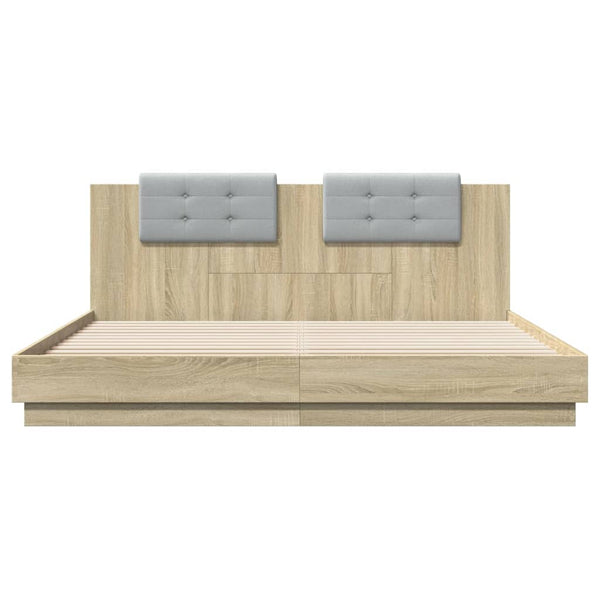 vidaXL Bed Frame with Headboard & LED Lights Sonoma Oak 160x200 cm
