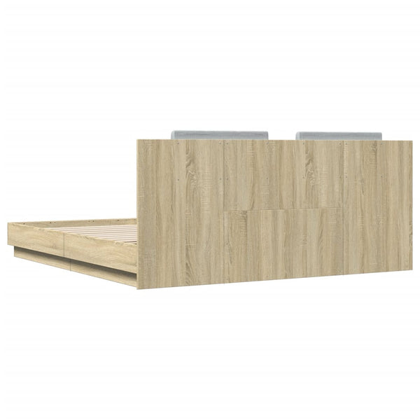 vidaXL Bed Frame with Headboard & LED Lights Sonoma Oak 160x200 cm
