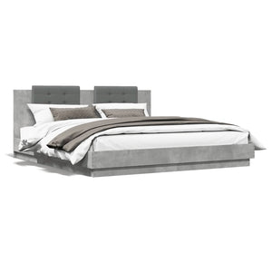 vidaXL Bed Frame with Headboard and LED Lights Concrete Grey 160x200 cm
