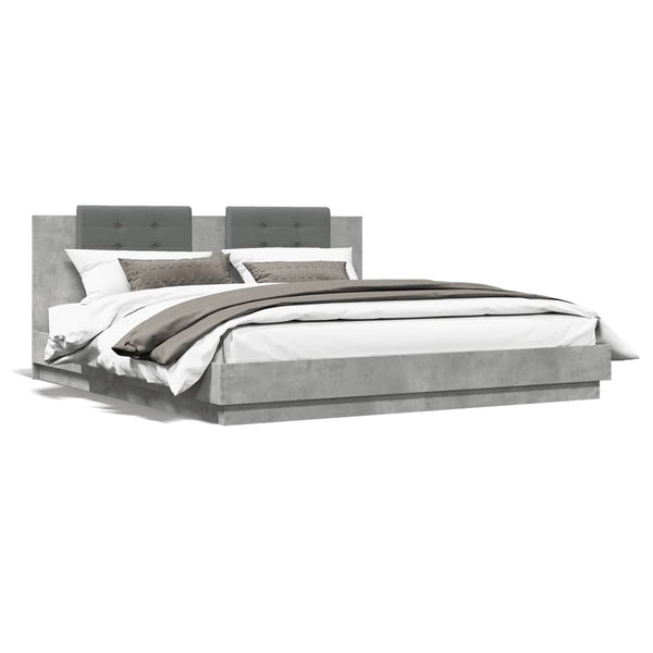 vidaXL Bed Frame with Headboard and LED Lights Concrete Grey 160x200 cm