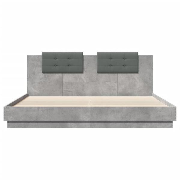 vidaXL Bed Frame with Headboard and LED Lights Concrete Grey 160x200 cm