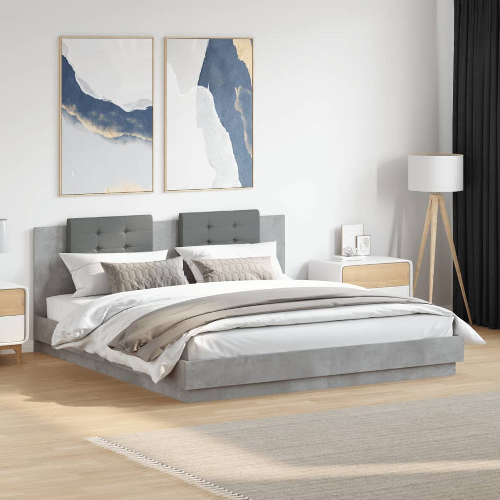 vidaXL Bed Frame with Headboard and LED Lights Concrete Grey 160x200 cm