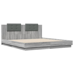 vidaXL Bed Frame with Headboard and LED Lights Grey Sonoma 160x200cm