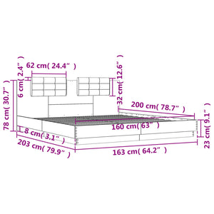 vidaXL Bed Frame with Headboard and LED Lights Grey Sonoma 160x200cm