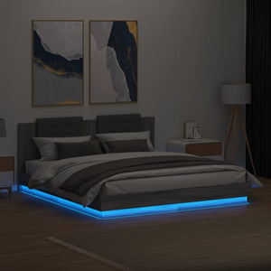 vidaXL Bed Frame with Headboard and LED Lights Grey Sonoma 160x200cm