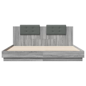 vidaXL Bed Frame with Headboard and LED Lights Grey Sonoma 160x200cm