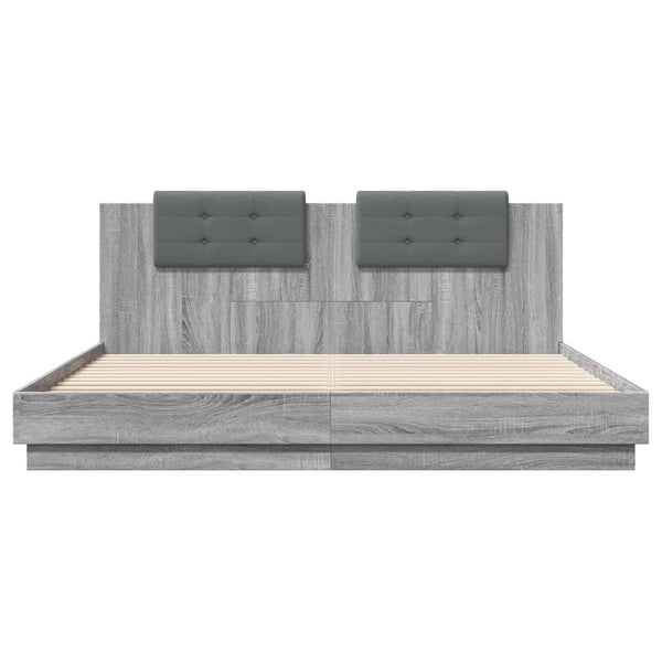vidaXL Bed Frame with Headboard and LED Lights Grey Sonoma 160x200cm
