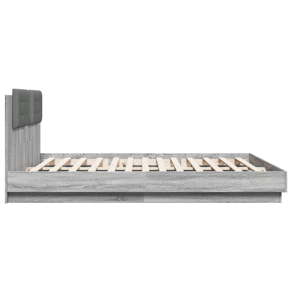 vidaXL Bed Frame with Headboard and LED Lights Grey Sonoma 160x200cm
