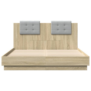 vidaXL Bed Frame with Headboard & LED Lights Sonoma Oak 150x200 cm