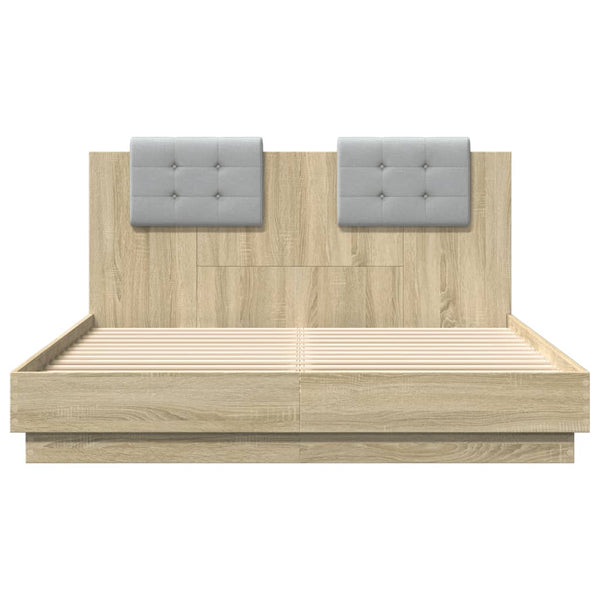 vidaXL Bed Frame with Headboard & LED Lights Sonoma Oak 150x200 cm