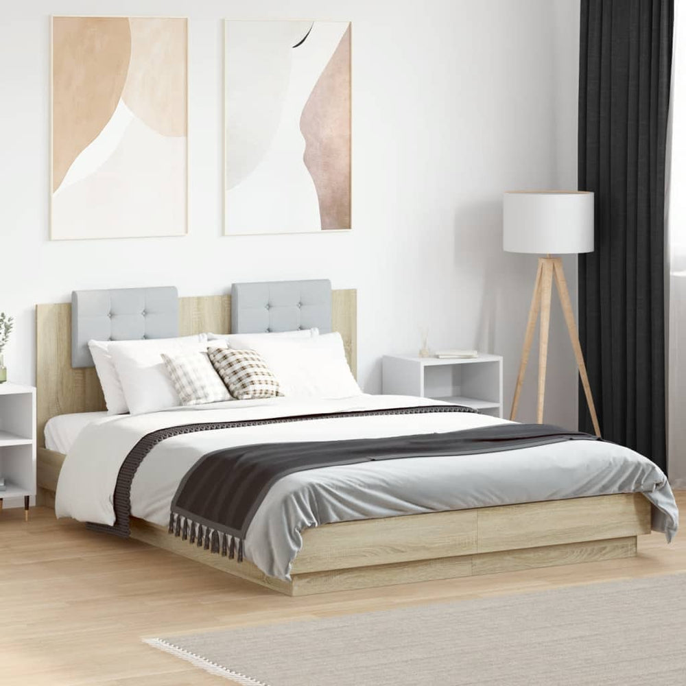 vidaXL Bed Frame with Headboard & LED Lights Sonoma Oak 150x200 cm