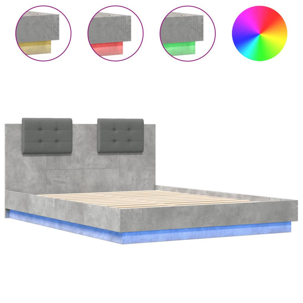vidaXL Bed Frame with Headboard and LED Lights Concrete Grey 150x200 cm