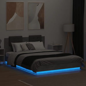 vidaXL Bed Frame with Headboard and LED Lights Concrete Grey 150x200 cm