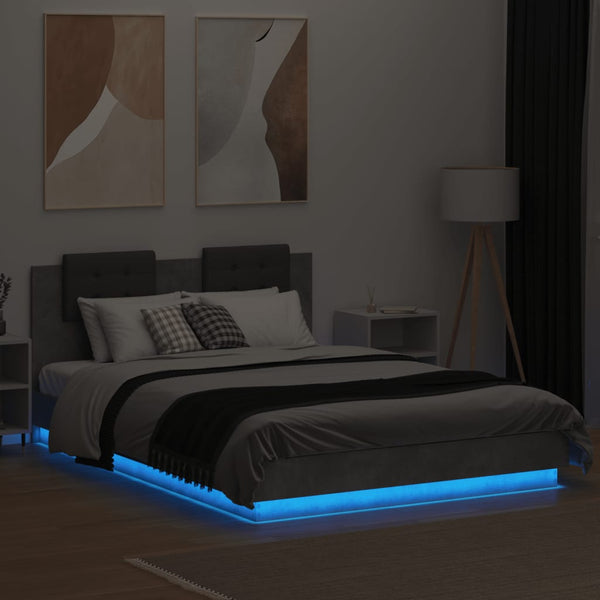 vidaXL Bed Frame with Headboard and LED Lights Concrete Grey 150x200 cm