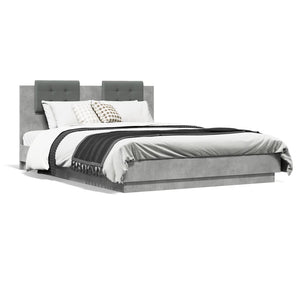 vidaXL Bed Frame with Headboard and LED Lights Concrete Grey 150x200 cm