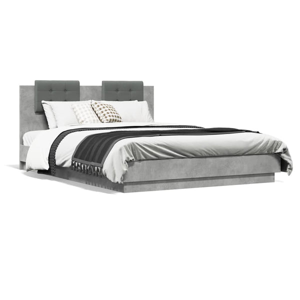 vidaXL Bed Frame with Headboard and LED Lights Concrete Grey 150x200 cm