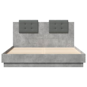 vidaXL Bed Frame with Headboard and LED Lights Concrete Grey 150x200 cm