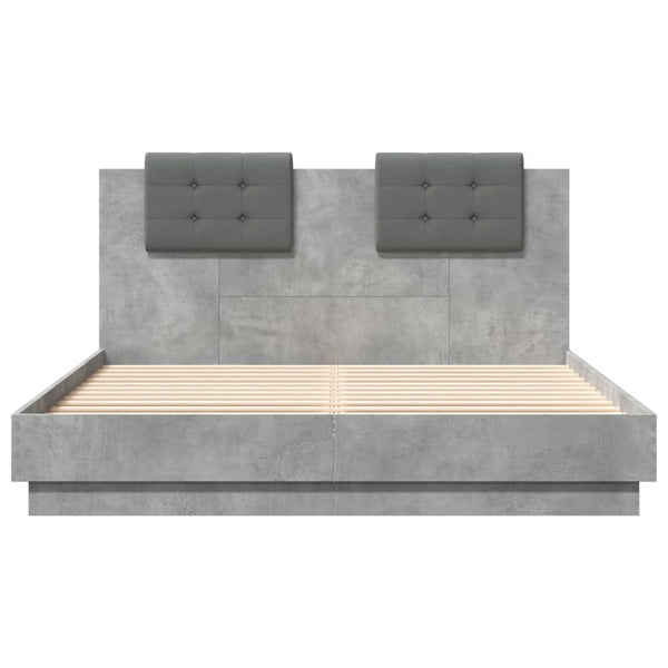 vidaXL Bed Frame with Headboard and LED Lights Concrete Grey 150x200 cm