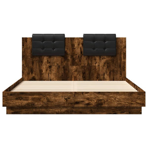 vidaXL Bed Frame with Headboard & LED Lights Smoked Oak 150x200 cm
