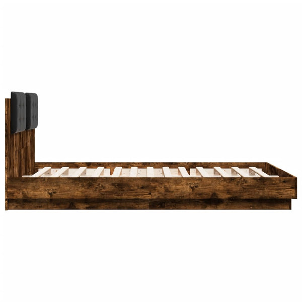 vidaXL Bed Frame with Headboard & LED Lights Smoked Oak 150x200 cm