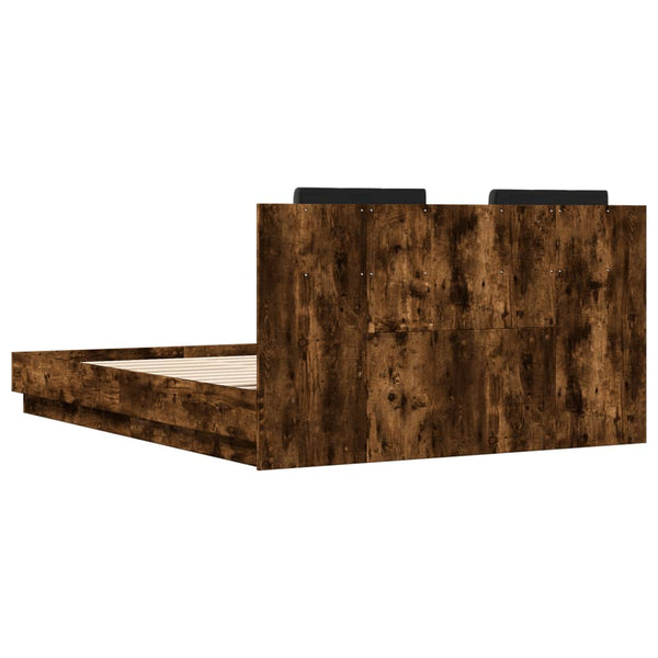 vidaXL Bed Frame with Headboard & LED Lights Smoked Oak 150x200 cm