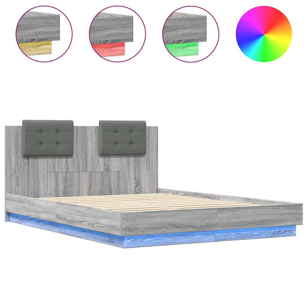 vidaXL Bed Frame with Headboard and LED Lights Grey Sonoma 150x200cm