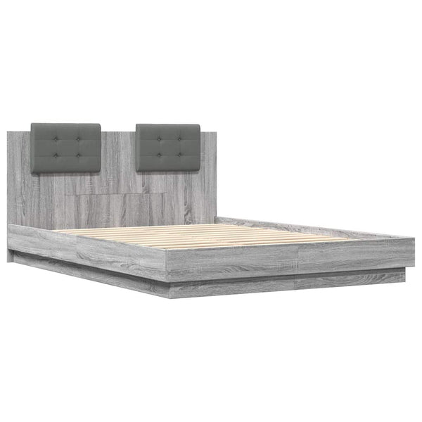 vidaXL Bed Frame with Headboard and LED Lights Grey Sonoma 150x200cm