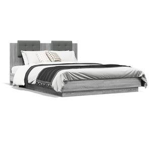 vidaXL Bed Frame with Headboard and LED Lights Grey Sonoma 150x200cm