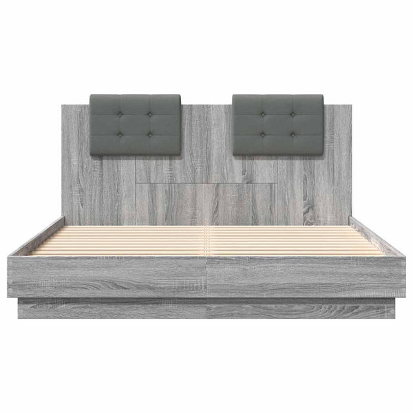 vidaXL Bed Frame with Headboard and LED Lights Grey Sonoma 150x200cm