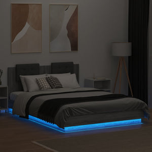 vidaXL Bed Frame with Headboard and LED Lights Grey Sonoma 140x200cm