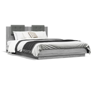 vidaXL Bed Frame with Headboard and LED Lights Grey Sonoma 140x200cm