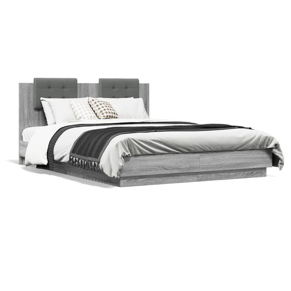vidaXL Bed Frame with Headboard and LED Lights Grey Sonoma 140x200cm