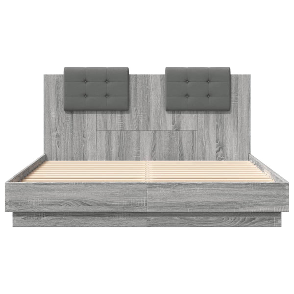 vidaXL Bed Frame with Headboard and LED Lights Grey Sonoma 140x200cm