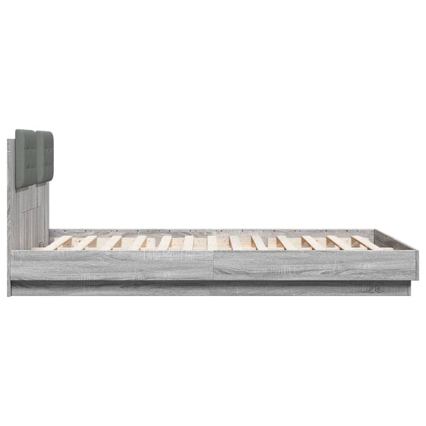 vidaXL Bed Frame with Headboard and LED Lights Grey Sonoma 140x200cm