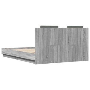 vidaXL Bed Frame with Headboard and LED Lights Grey Sonoma 140x200cm