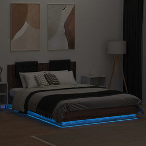vidaXL Bed Frame with Headboard and LED Lights Brown Oak 140x200 cm