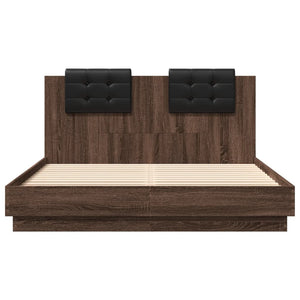 vidaXL Bed Frame with Headboard and LED Lights Brown Oak 140x200 cm