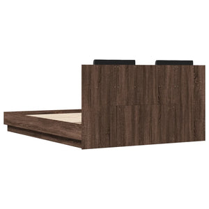 vidaXL Bed Frame with Headboard and LED Lights Brown Oak 140x200 cm