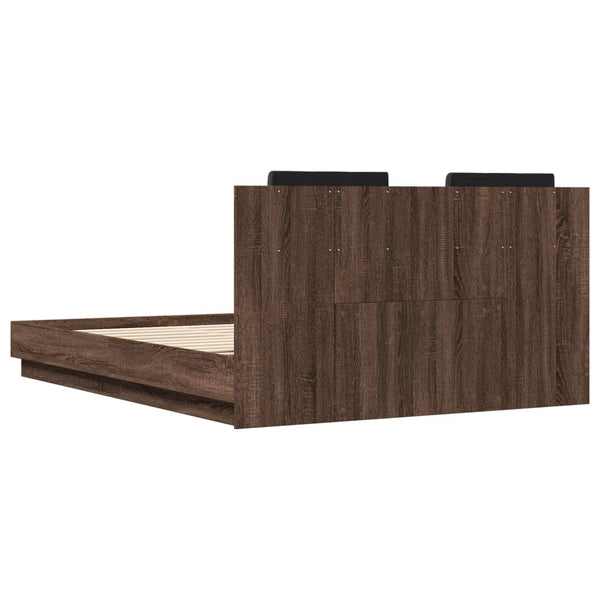 vidaXL Bed Frame with Headboard and LED Lights Brown Oak 140x200 cm