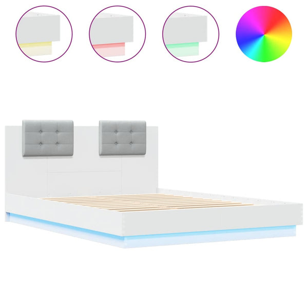 vidaXL Bed Frame with Headboard and LED Lights White 120x200 cm