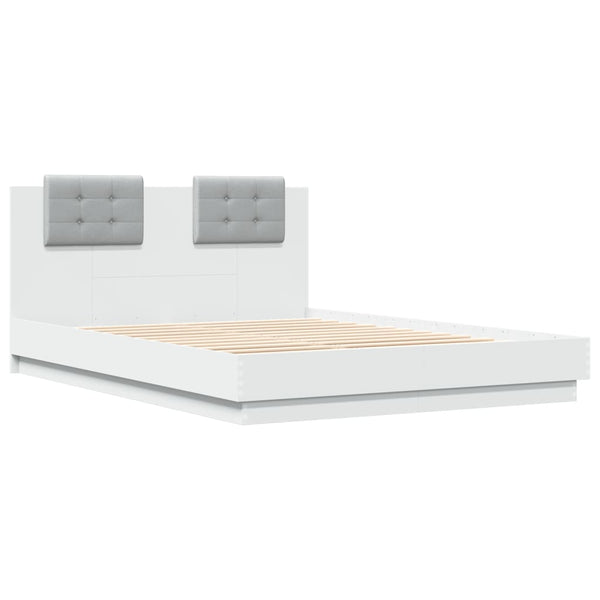 vidaXL Bed Frame with Headboard and LED Lights White 120x200 cm