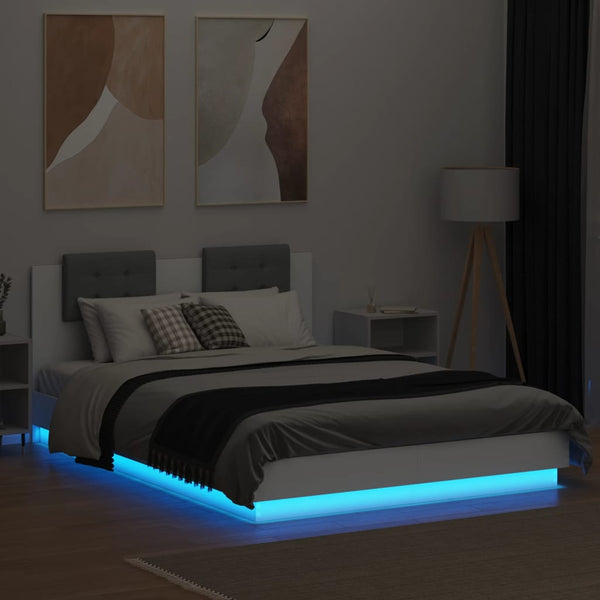 vidaXL Bed Frame with Headboard and LED Lights White 120x200 cm