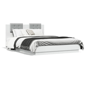 vidaXL Bed Frame with Headboard and LED Lights White 120x200 cm