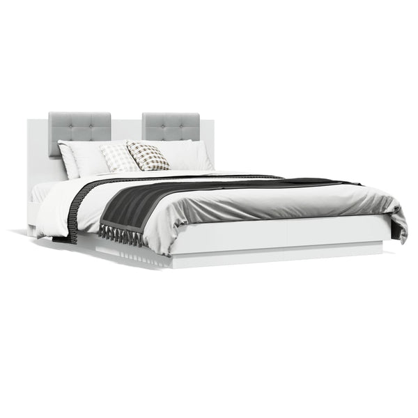 vidaXL Bed Frame with Headboard and LED Lights White 120x200 cm